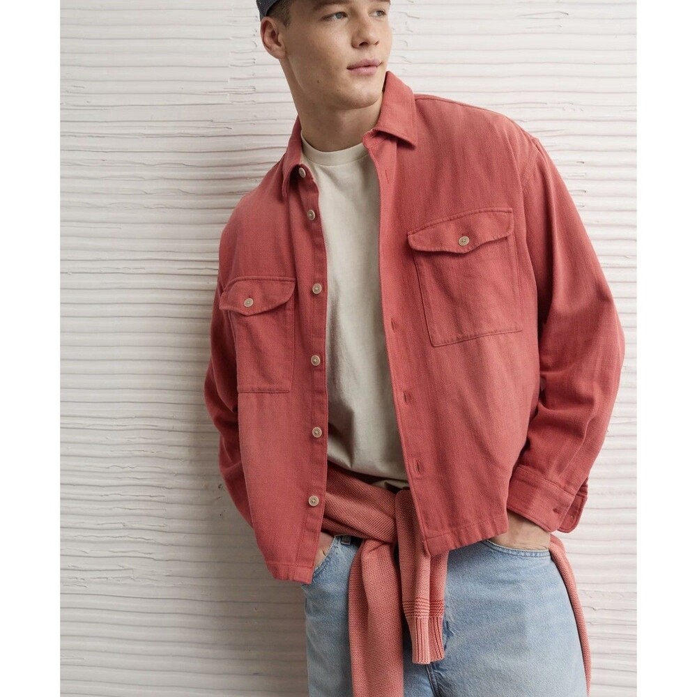 American Eagle Boxy Fit Flannel Shirt In Terracotta NWT Sz M SOLD OUT IN STORE